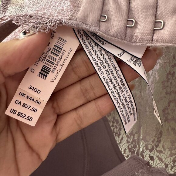 NEW Victoria's Secret Dream Angel Lined Plunge Bra Size 34DD Purple Lacey Fairy - Picture 5 of 8